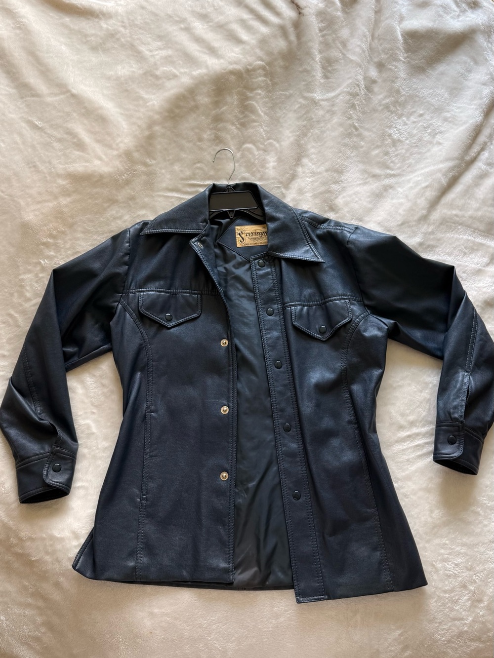 Vintage 1980s Sovereign  Black Leather Jacket with Chest Pockets